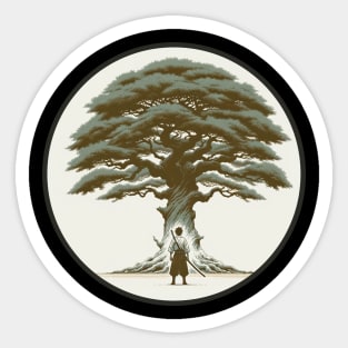 Ancient Guardian - Samurai Under the Wisdom Tree Design Sticker